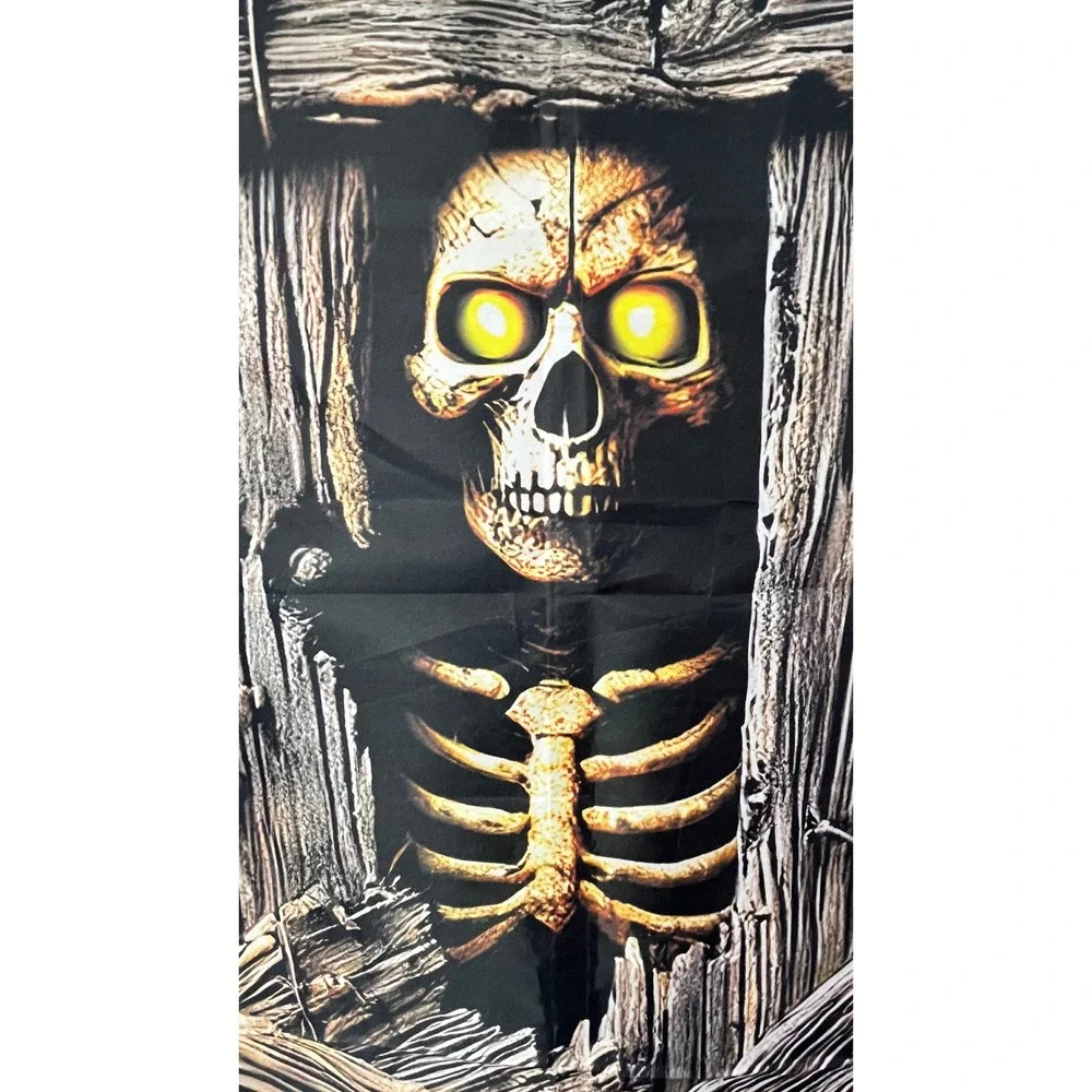 Halloween Skeleton Boarded Door Cover Banner Spooky Haunted House Decor 36x78